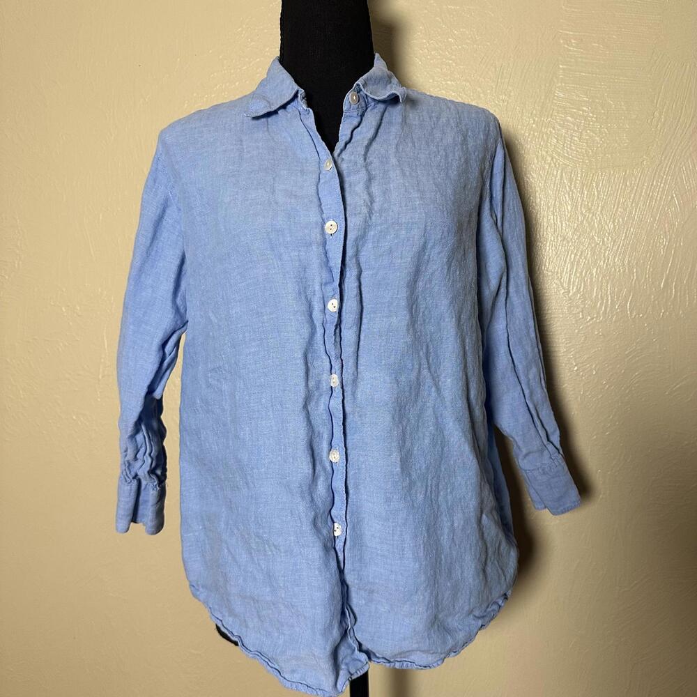 Classic Coastal Linen Button Up Relaxed Shirt Sky Blue Minimalist Capsule Staple